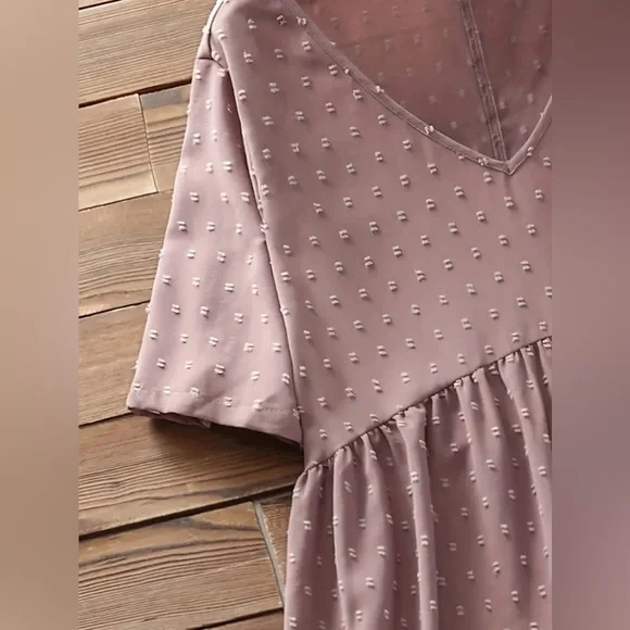 Women's Plus Dusty Rose Solid Swiss Dot Short Sleeve V Neck Smock Dress Size 3XL - Picture 5 of 11